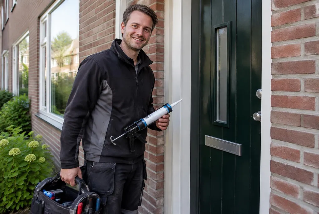 Vakman van Kitbedrijf Raalte bij de voordeur van een woning